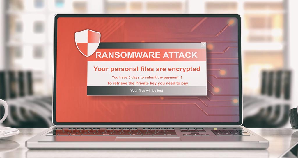 Laptop med fiktivt ransomware