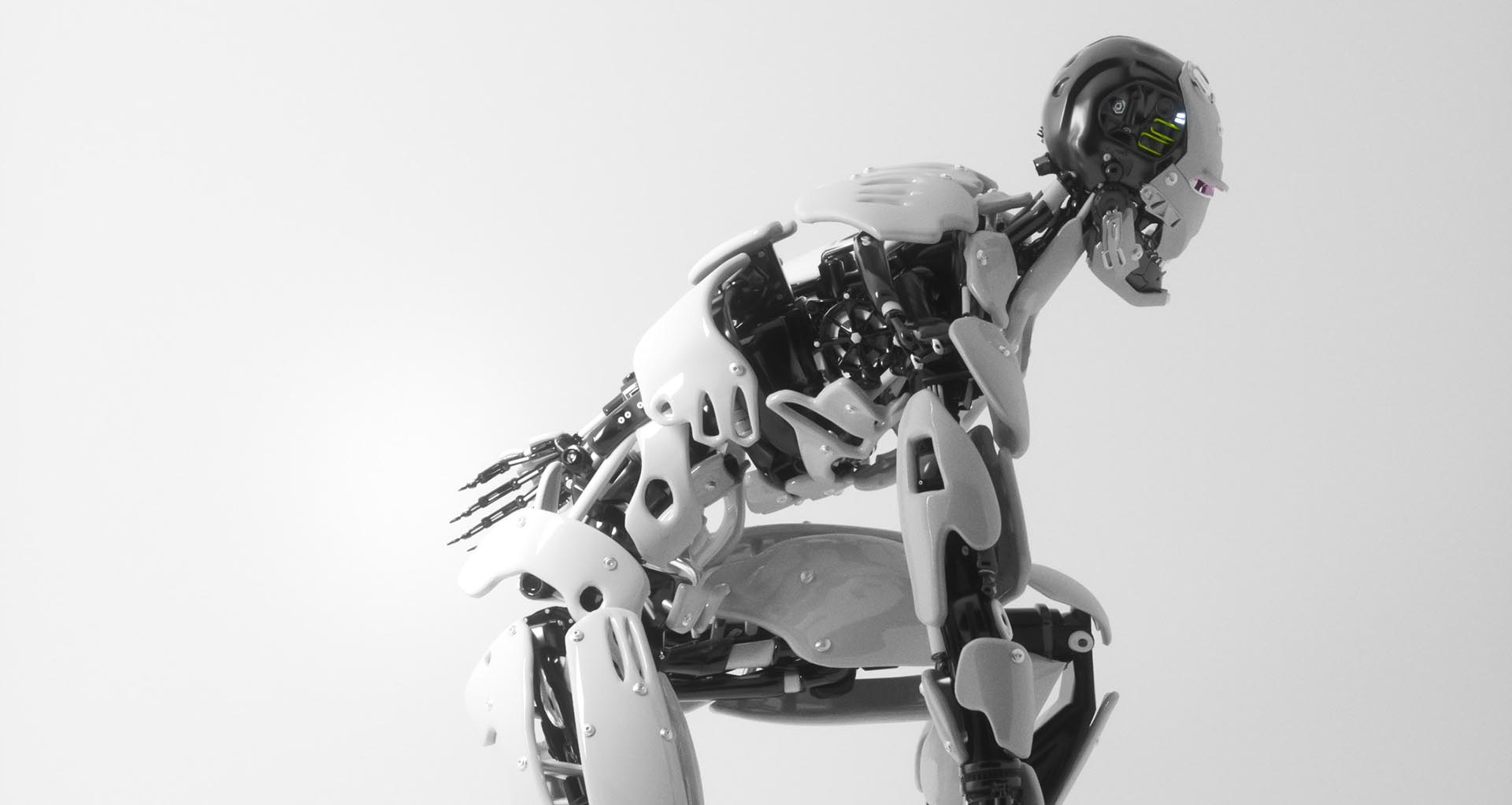 AI robot som förbereder sig för att springa