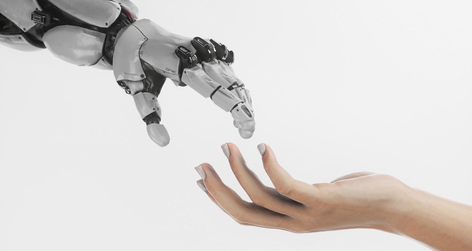 Robothand möter mänsklig hand