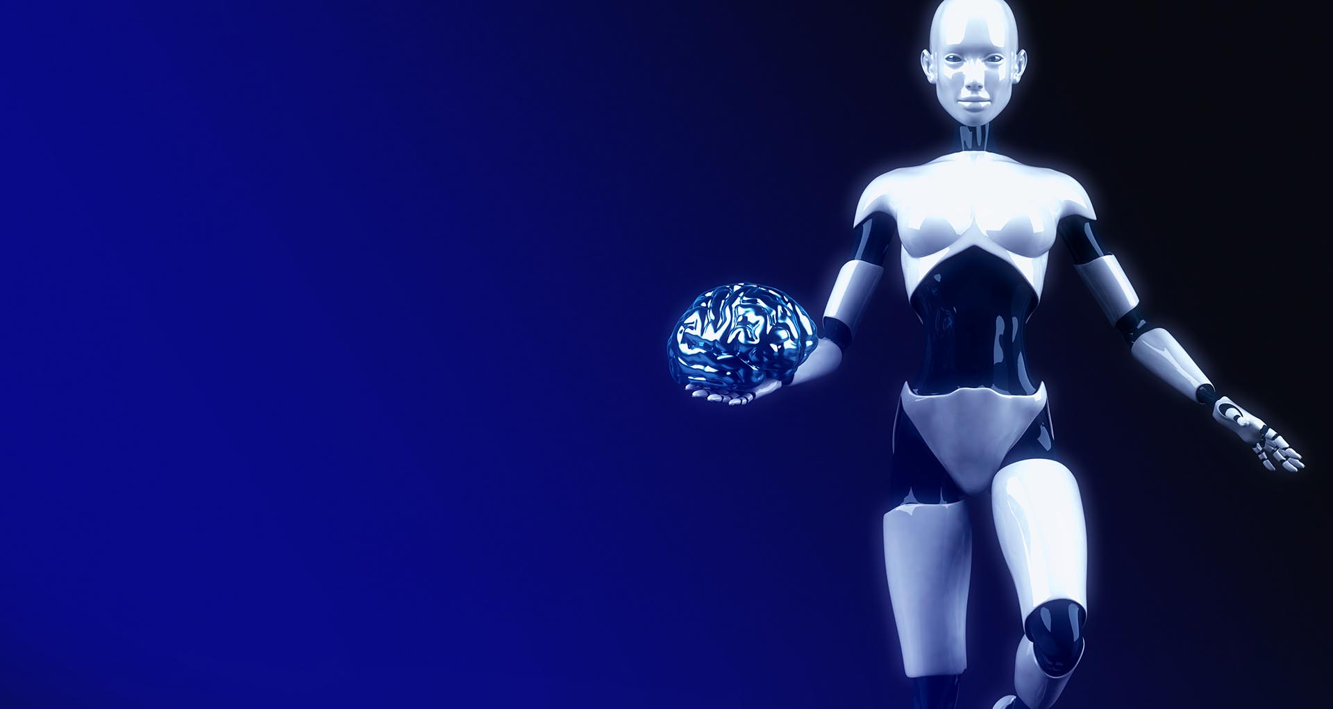 Robot holding a metal brain