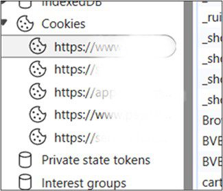 exempel8 Exempel 6 - en skärmdump på webbläsarens utvecklingsverktyg där man ser cookies