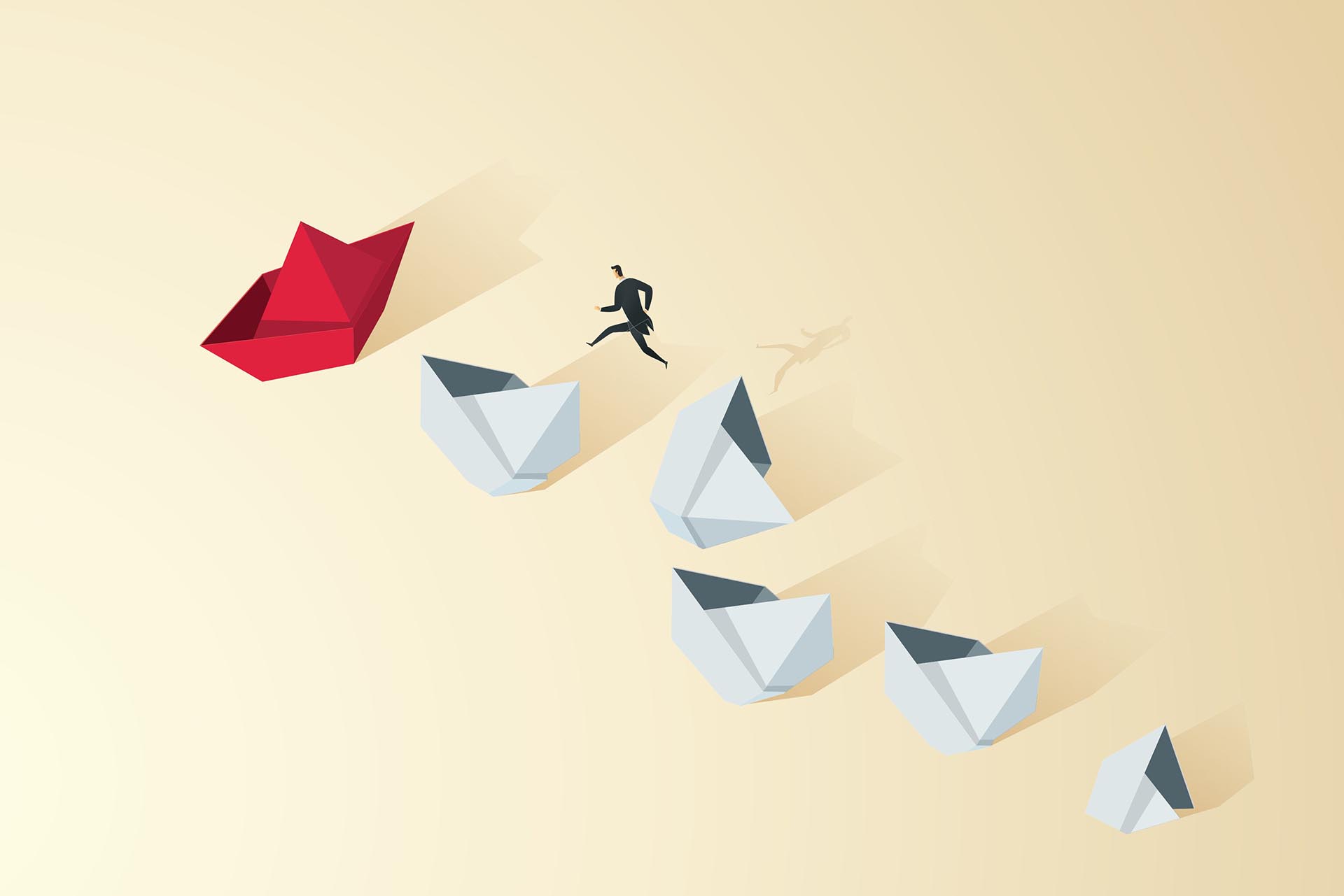 getty-images-9Pwyp12kReI-unsplash Illustration som symboliserar risk, en person hoppar på klippor för att ta sig till en båt