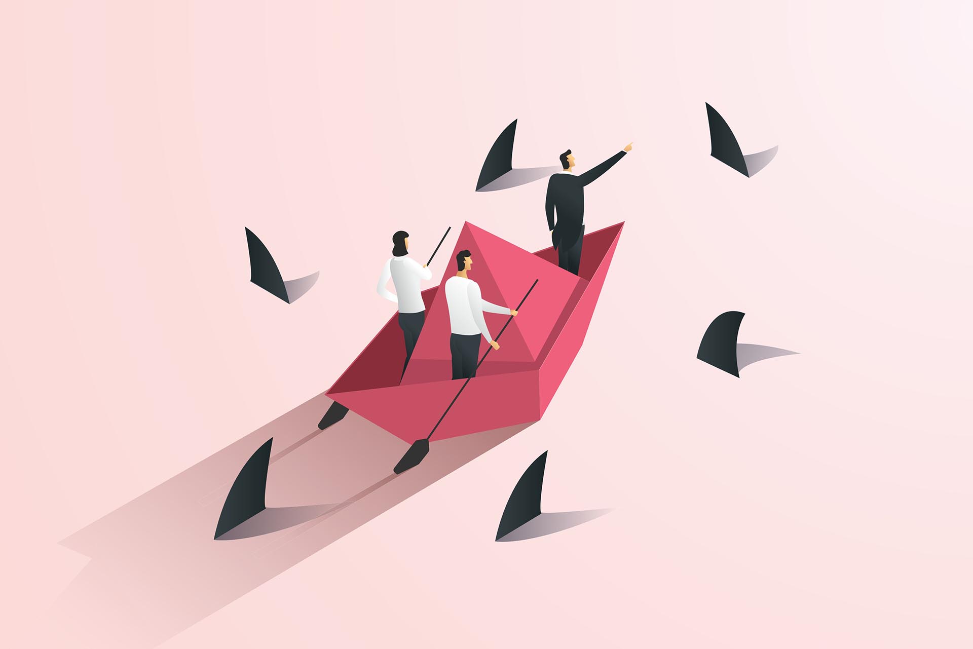getty-images-EoDOhPtuuag-unsplash En illustration på en båt som befinner sig i ett hav med hajar